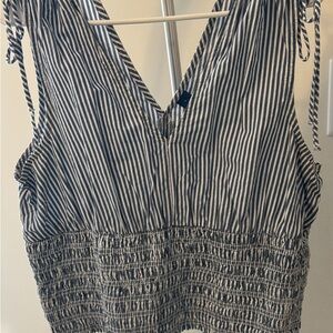 Old Navy Navy and White Striped Sleeveless Blouse